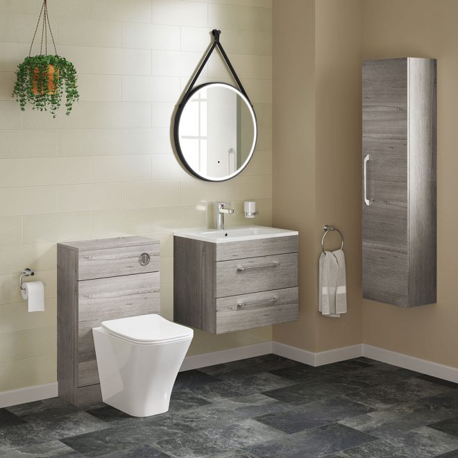 Ezra 600mm 2 Drawer Wall Unit Grey Oak | MyLife Bathrooms