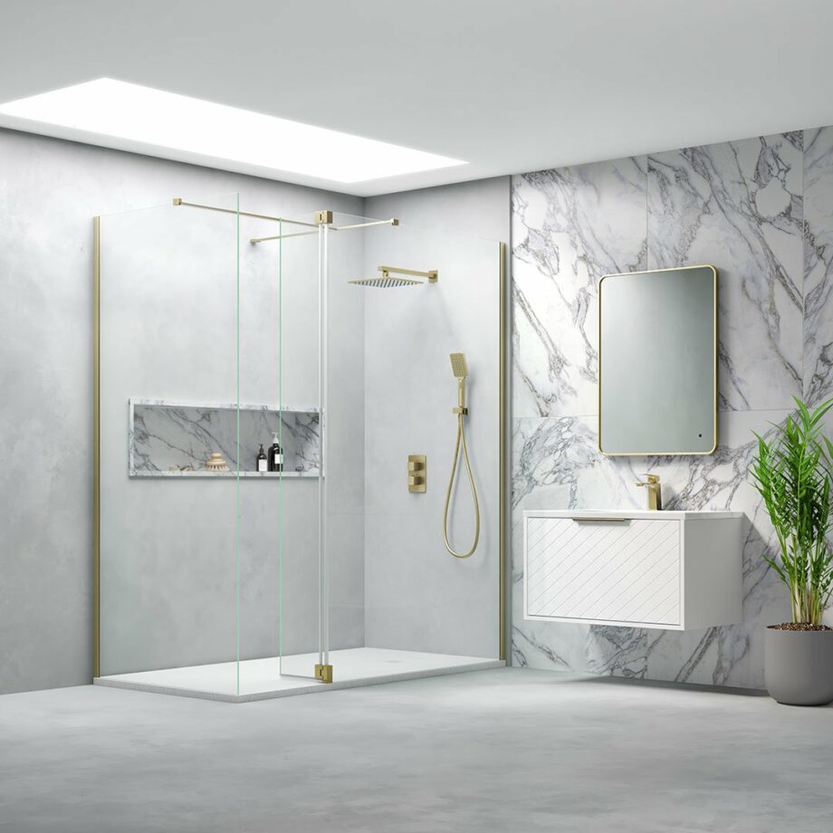 Emmi Wetroom Flipper Panel Hinges Brushed Brass MyLife Bathrooms