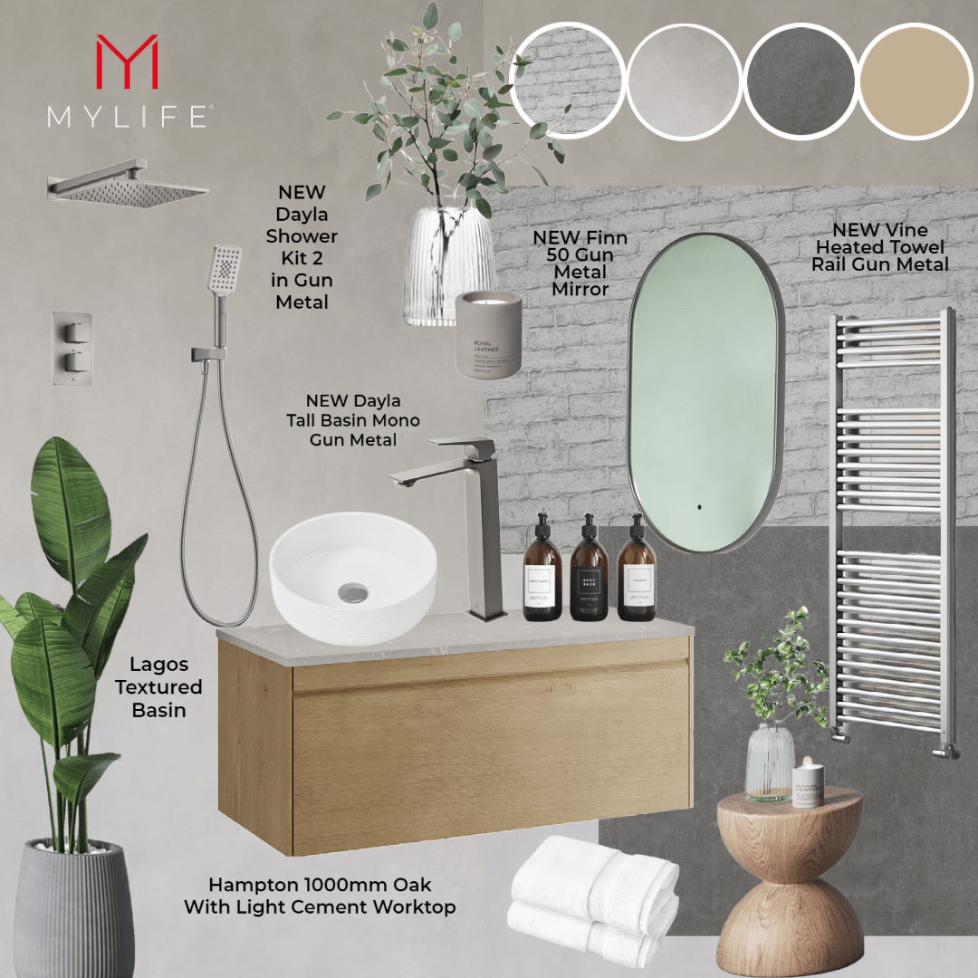 Industrial Fusion: Moodboard Monday – Gun Metal and Cement Bathroom Inspiration
